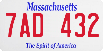 MA license plate 7AD432