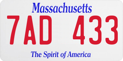 MA license plate 7AD433