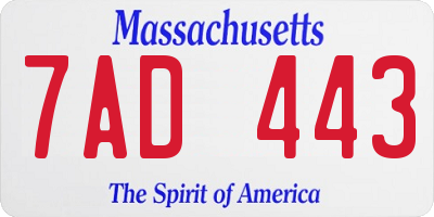 MA license plate 7AD443