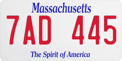 MA license plate 7AD445