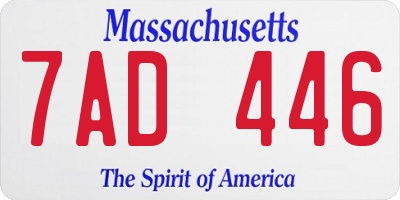MA license plate 7AD446