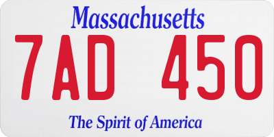 MA license plate 7AD450