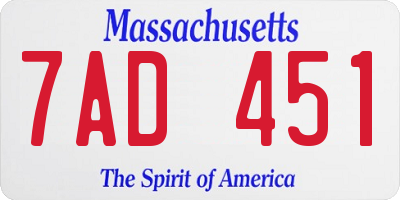 MA license plate 7AD451