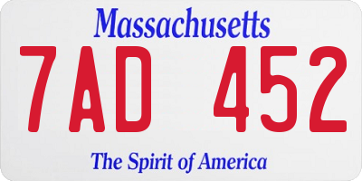MA license plate 7AD452