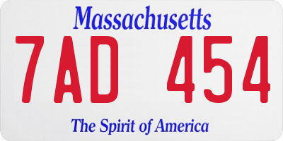 MA license plate 7AD454