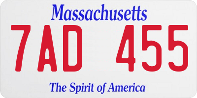 MA license plate 7AD455