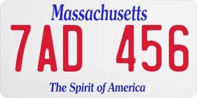 MA license plate 7AD456