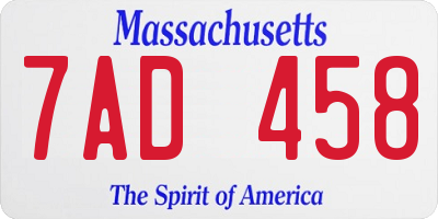 MA license plate 7AD458
