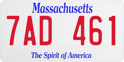 MA license plate 7AD461