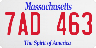 MA license plate 7AD463