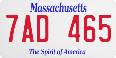 MA license plate 7AD465