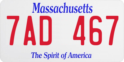 MA license plate 7AD467