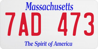 MA license plate 7AD473