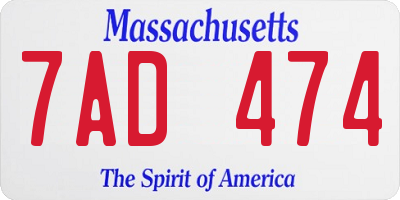MA license plate 7AD474