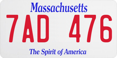 MA license plate 7AD476