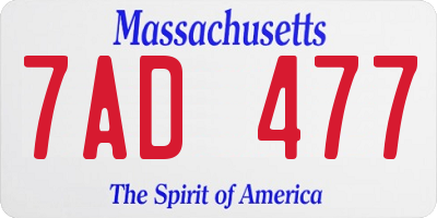 MA license plate 7AD477