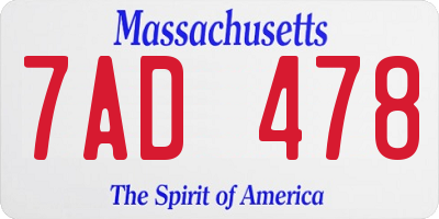 MA license plate 7AD478