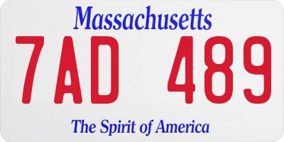 MA license plate 7AD489