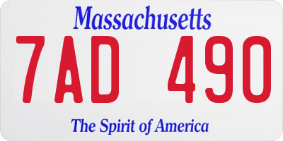 MA license plate 7AD490