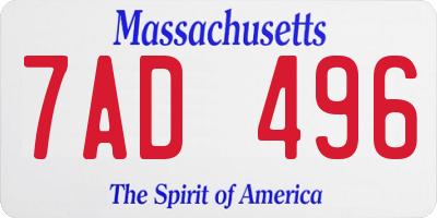MA license plate 7AD496