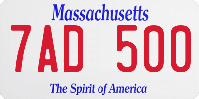 MA license plate 7AD500