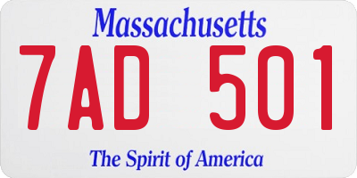 MA license plate 7AD501