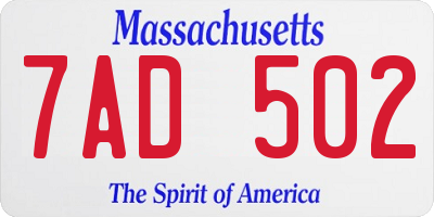 MA license plate 7AD502
