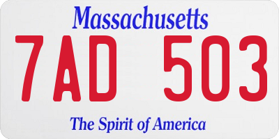 MA license plate 7AD503