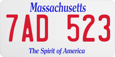MA license plate 7AD523