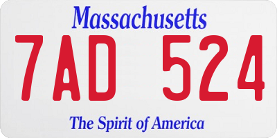 MA license plate 7AD524
