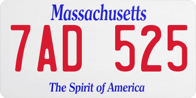 MA license plate 7AD525