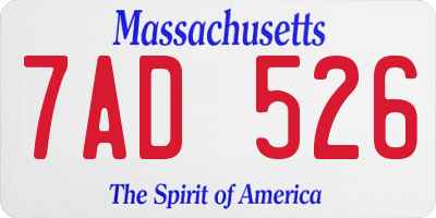 MA license plate 7AD526