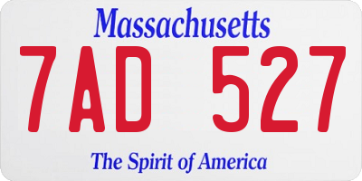 MA license plate 7AD527