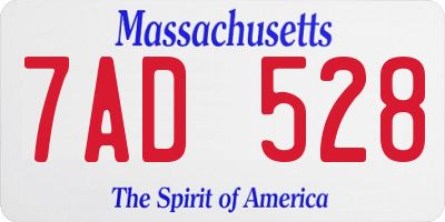 MA license plate 7AD528