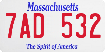 MA license plate 7AD532