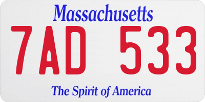 MA license plate 7AD533