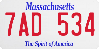 MA license plate 7AD534