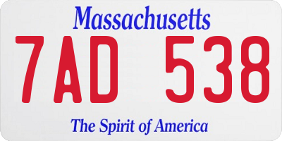MA license plate 7AD538