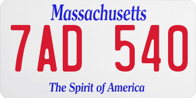 MA license plate 7AD540