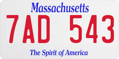 MA license plate 7AD543