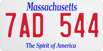 MA license plate 7AD544