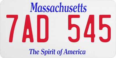 MA license plate 7AD545