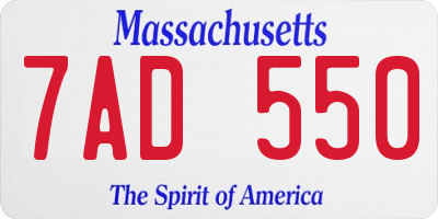 MA license plate 7AD550