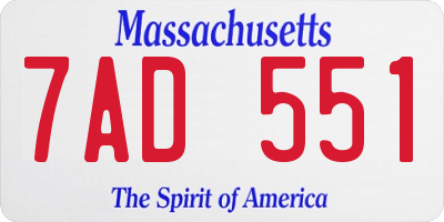 MA license plate 7AD551