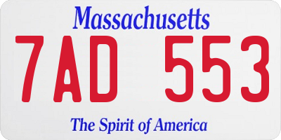 MA license plate 7AD553