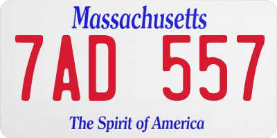 MA license plate 7AD557