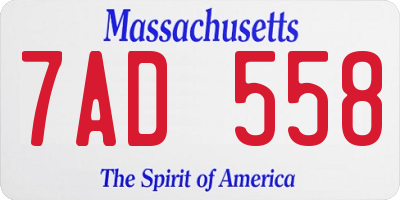 MA license plate 7AD558