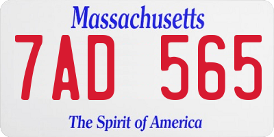 MA license plate 7AD565