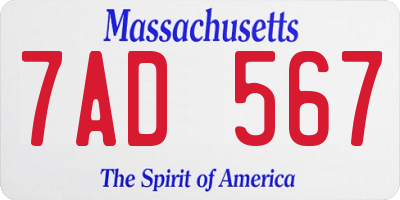 MA license plate 7AD567
