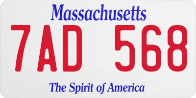 MA license plate 7AD568